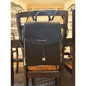 Michael Kors Phoebe Drawstring Backpack Black with Gold Hardware